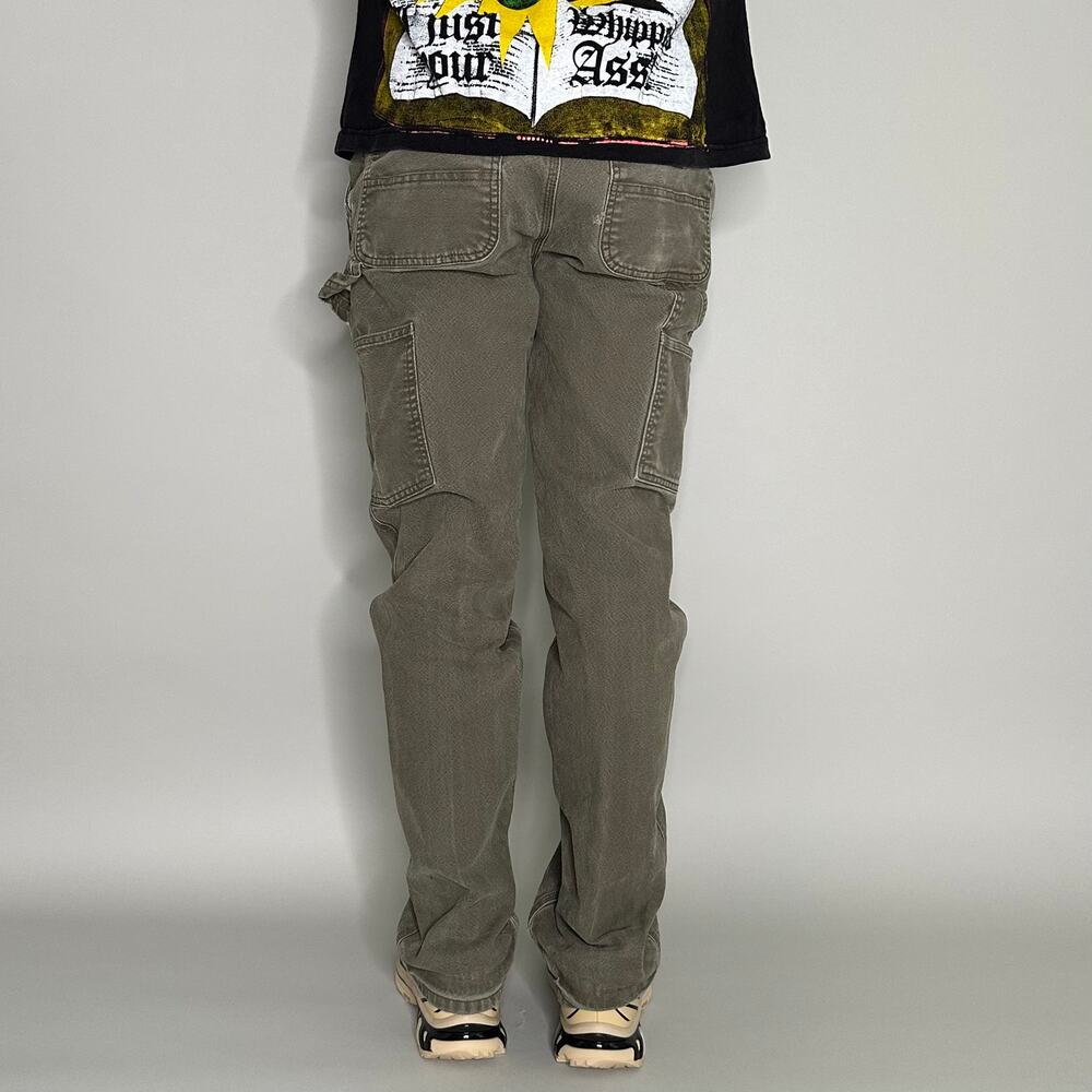 Vintage 90s Carhartt Carpenter Pants 32x34 Relaxed Fit Olive Green Canvas - Picture 4 of 5